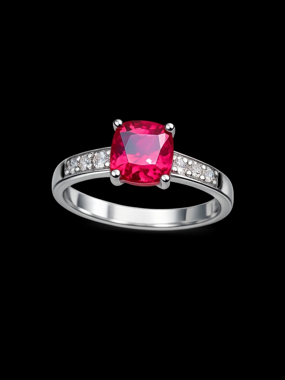 Sterling Silver Ruby Cushion-Cut Gemstone Ring Size 10